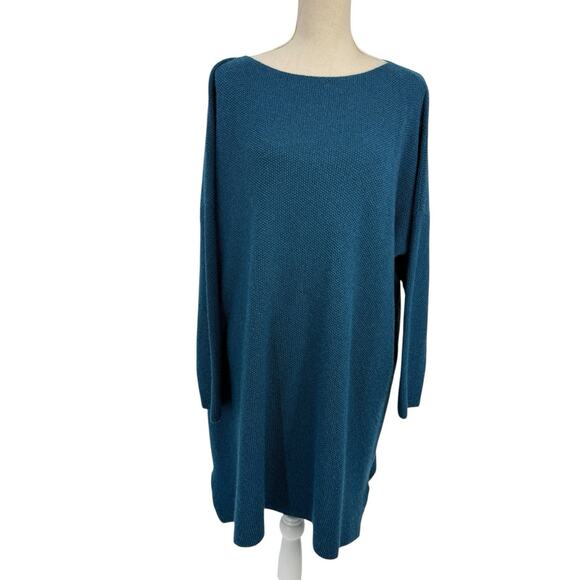 Eskandar Cashmere 3/4 Sleeve Long Tunic Sweater O/S One size Dark Teal - Picture 3 of 12